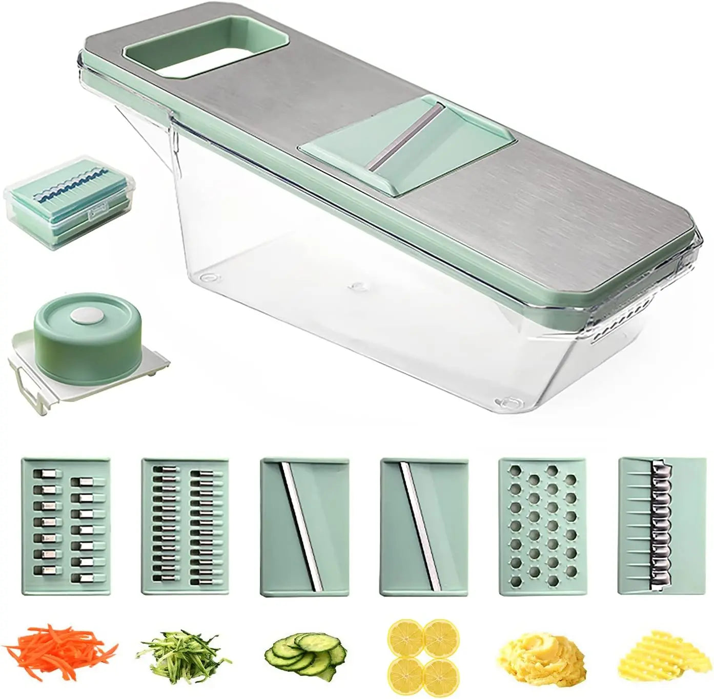 LMETJMA 6 in 1 Vegetable Slicer Mandoline Vegetable Slicer with 6 Interchangeable Blades Veggie Slicer Julienne Shredder JT105