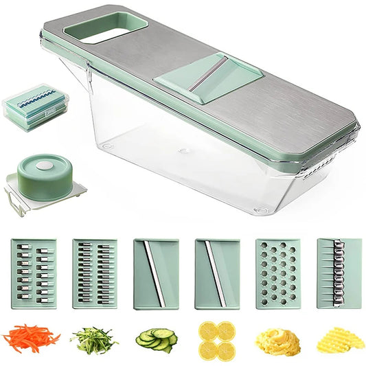 LMETJMA 6 in 1 Vegetable Slicer Mandoline Vegetable Slicer with 6 Interchangeable Blades Veggie Slicer Julienne Shredder JT105