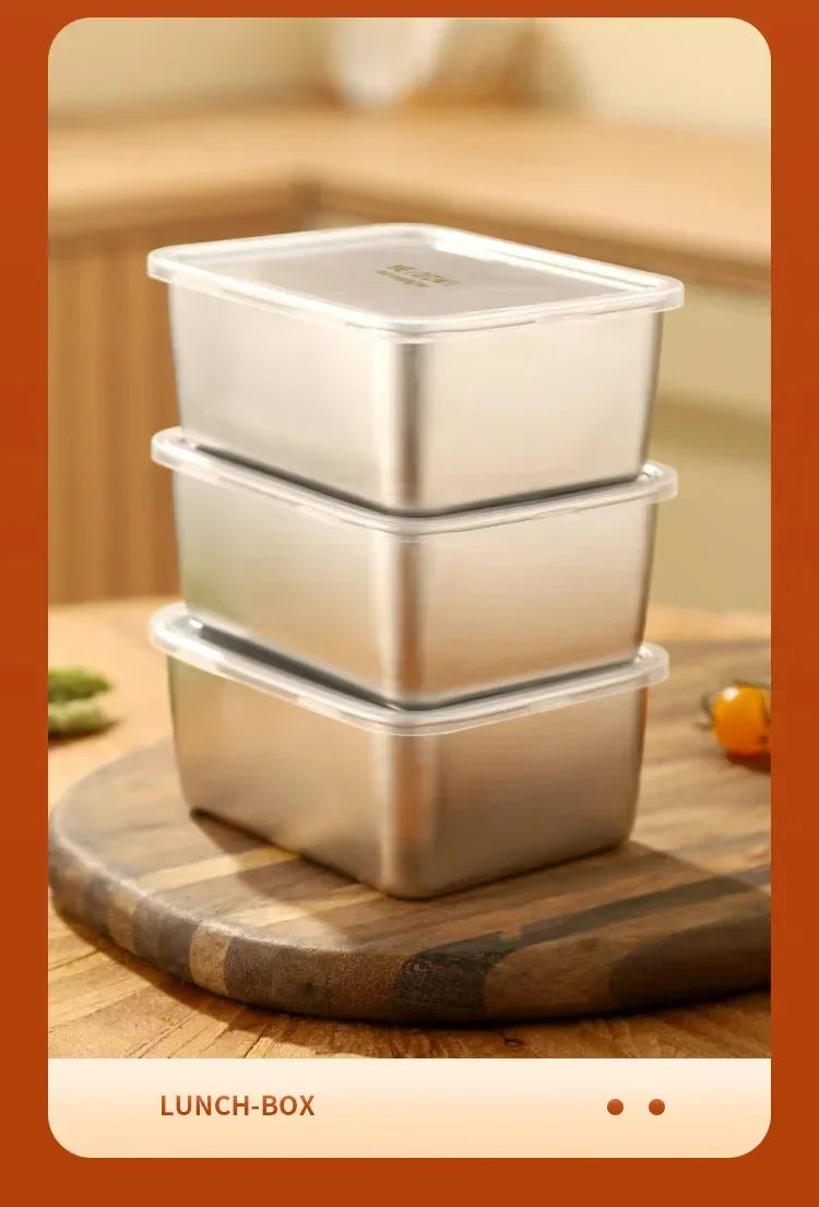 stainless steel fresh-keeping box with sealed lid, thickened small lunch box, camping food packaging and storage box