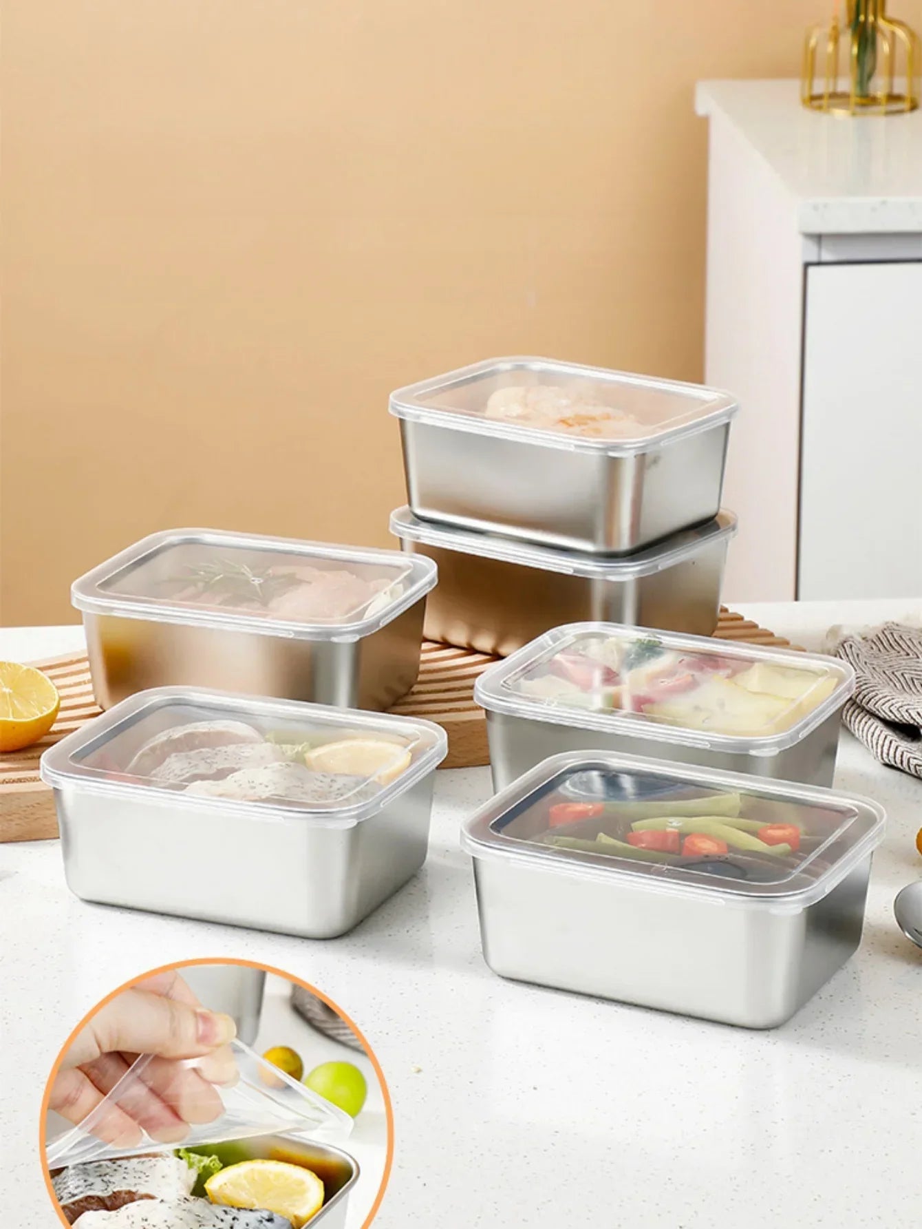 stainless steel fresh-keeping box with sealed lid, thickened small lunch box, camping food packaging and storage box